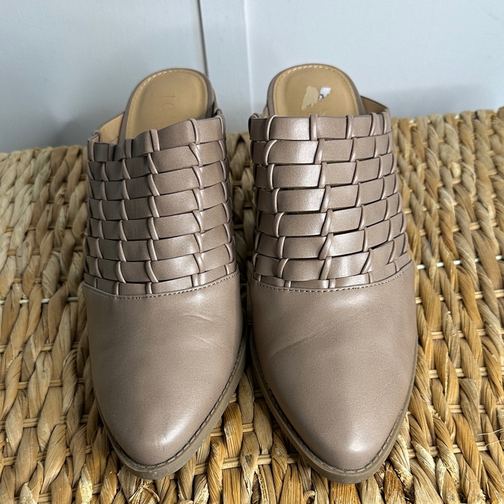 LC Lauren Conrad Taupe Braided Mules